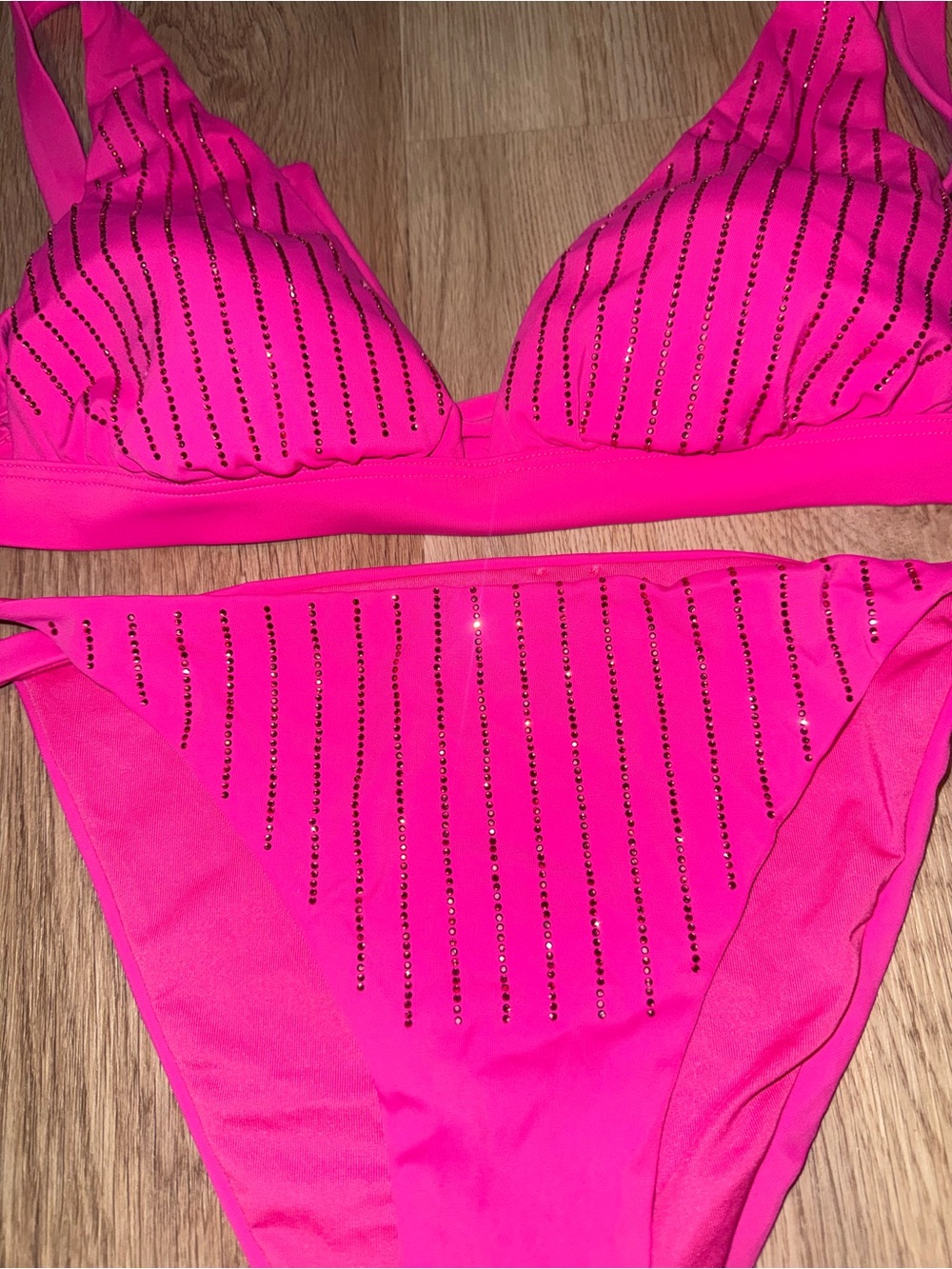 Hot Pink Rhinestone Stripe Bikini Set - Picture 2 of 6